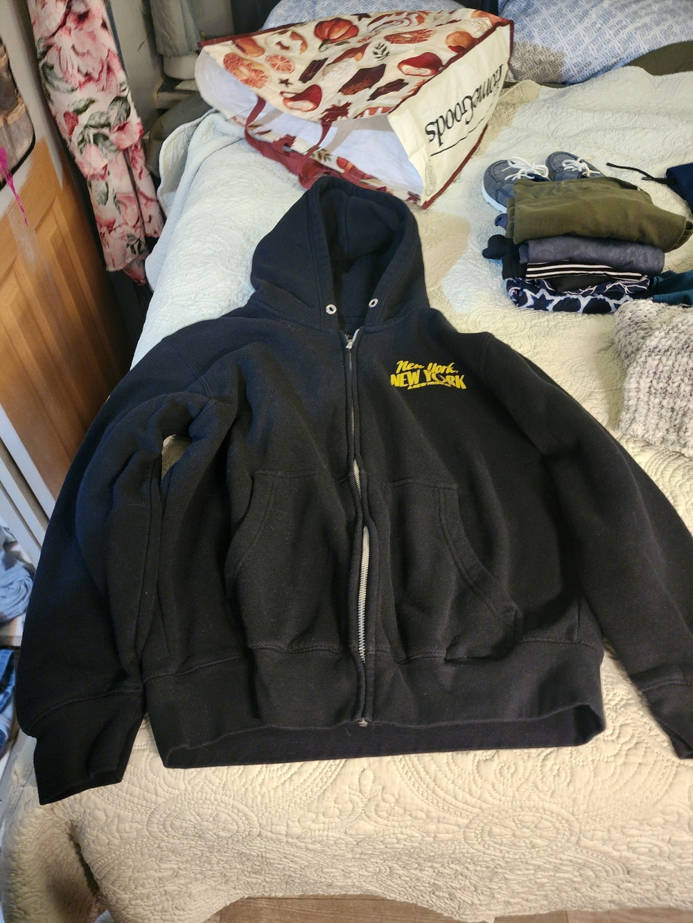 New York & Company Black Hoodie with Yellow 'New York' Musical Print